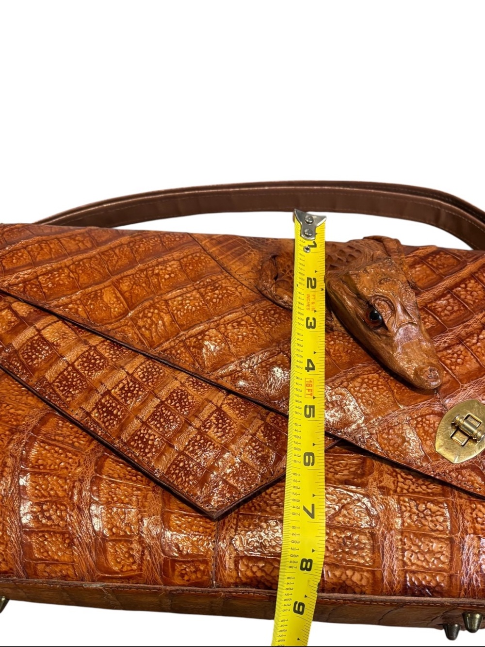 Vintage Crocodile Skin Shoulder Bag in Rich Brown - Picture 10 of 11